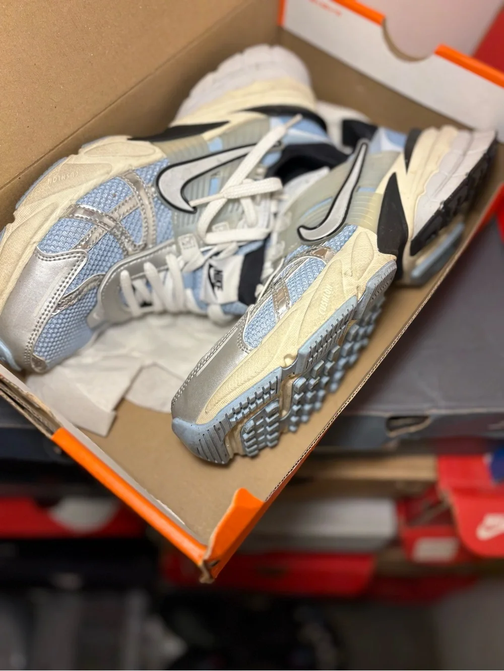 Nike Kids Light Blue and Silver Trail-Style Sneakers